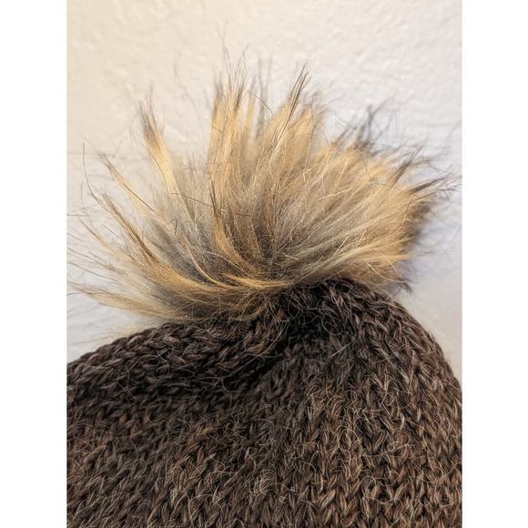 Pistil Brown/Cream ZigZag Print Knit Faux Fur Pom Pom Beanie - Picture 2 of 8